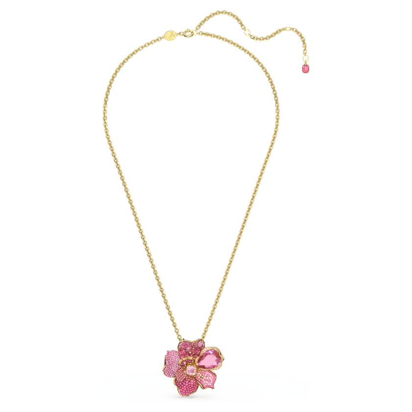 swarovski idyllia pendant and brooch  pav   flower  pink  gold tone plated
