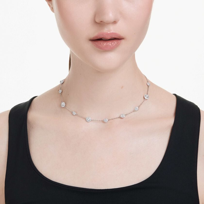swarovski una angelic necklace  round cut  double sided motifs  white  rhodium plated