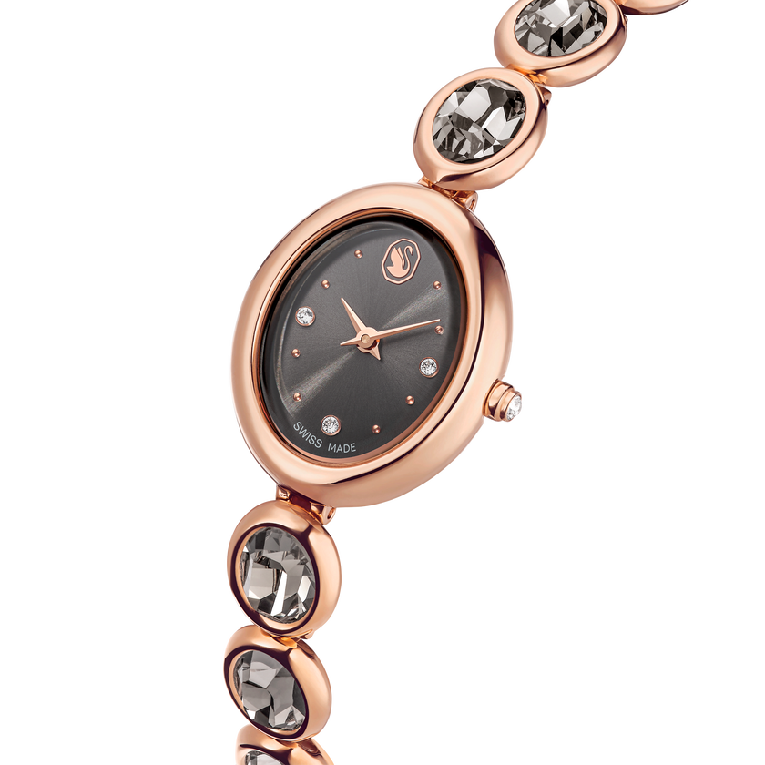 swarovski imber oval watch  swiss made  metal bracelet  black  rose gold tone finish