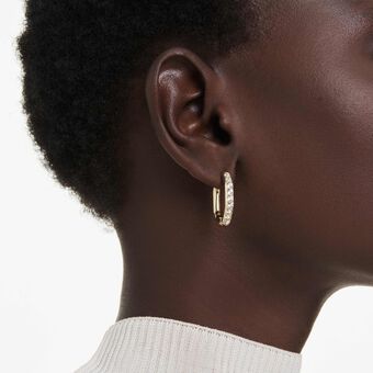swarovski dextera hoop earrings  octagon shape  round cut  medium  white  18k gold finish