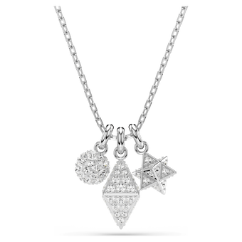 swarovski dextera pendant  round cut  sphere and cube  white  rhodium plated