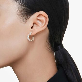 swarovski matrix hoop earrings  baguette cut  heart  small  white  18k gold finish