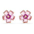 Florere stud earrings, Flower, Pink, Gold-tone plated