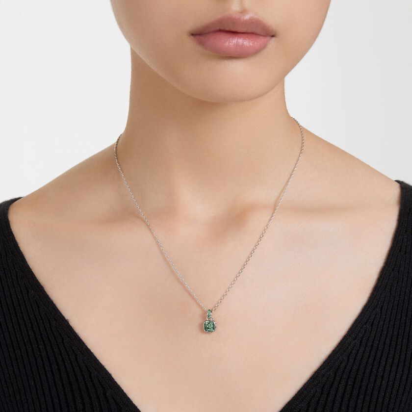 swarovski birthstone pendant  square cut  may  green  rhodium plated
