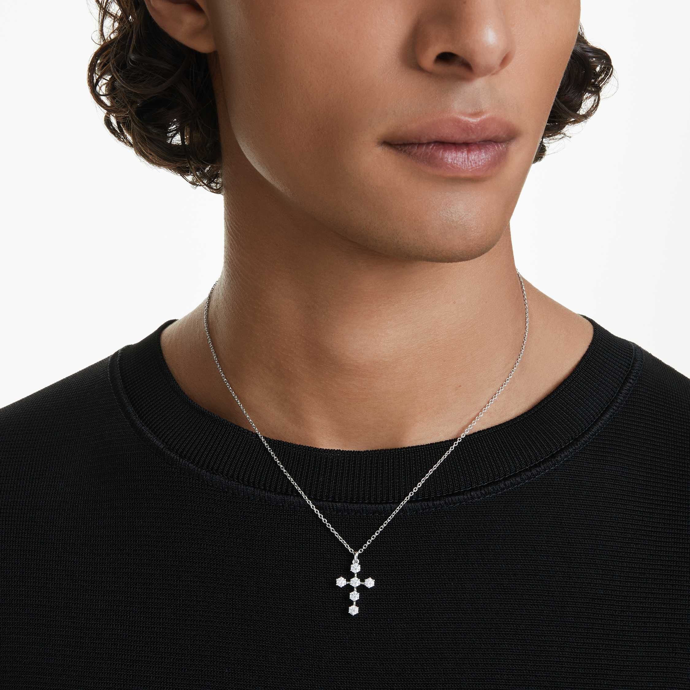 swarovski insigne pendant  round cut  cross  white  rhodium plated