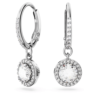 swarovski una angelic drop earrings  round cut  pav   white  rhodium plated