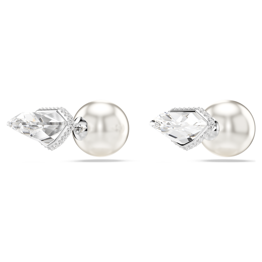 swarovski lucent stud earrings  pav   ball  white  rhodium plated