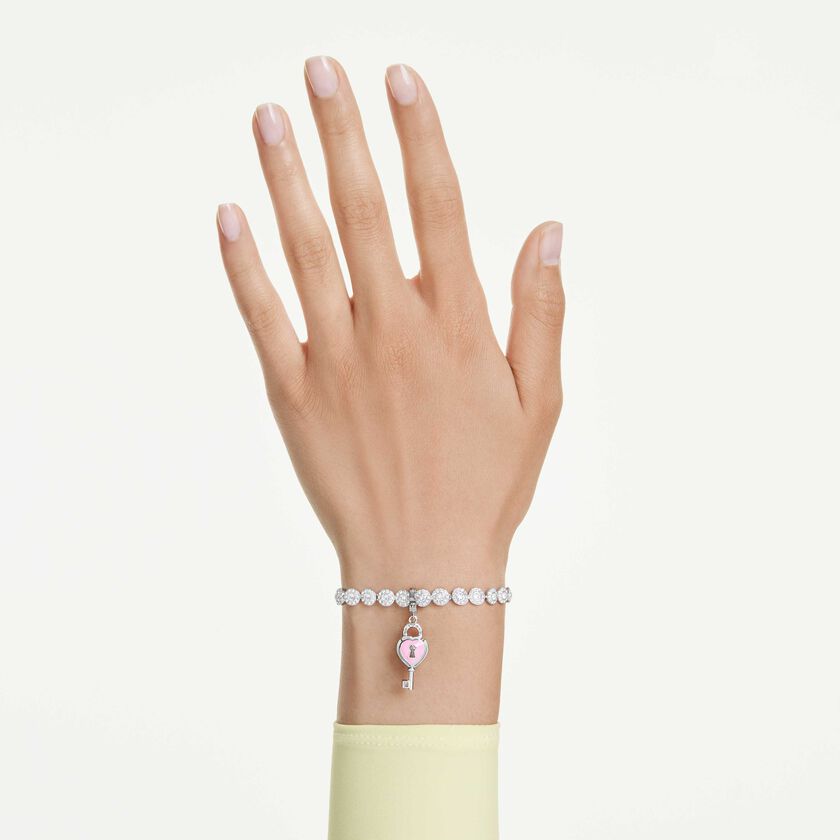 swarovski idyllia charm  mixed cuts  heart with key  white  rhodium plated