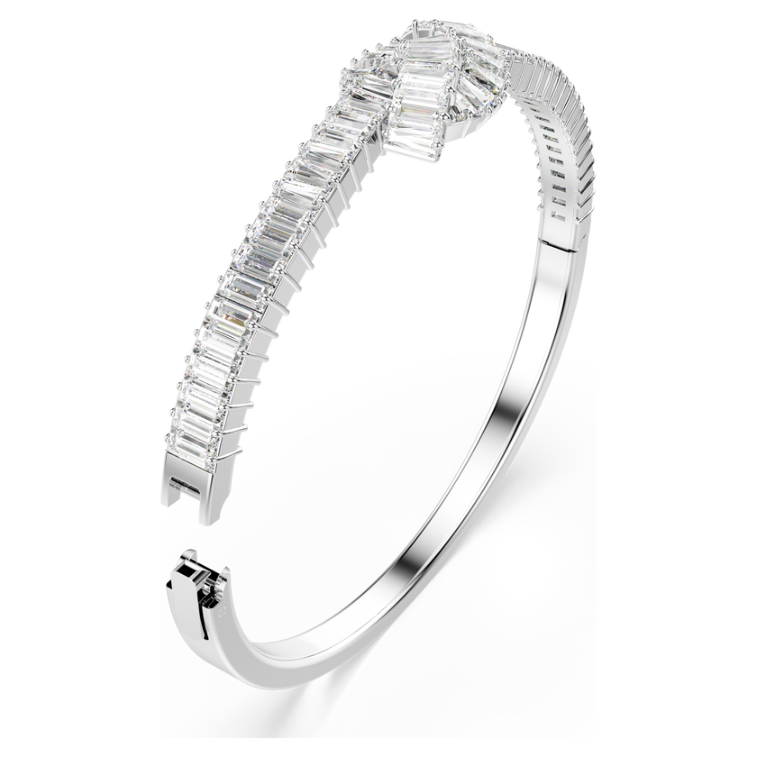 swarovski matrix bangle  baguette cut  knot  white  rhodium plated