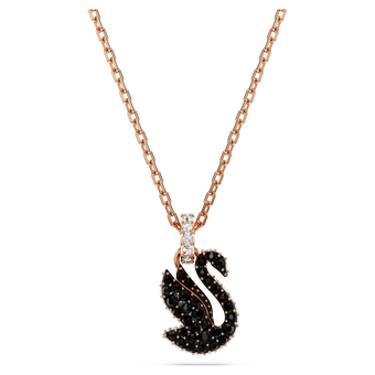 swarovski swan pendant  swan  small  black  18k rose gold finish