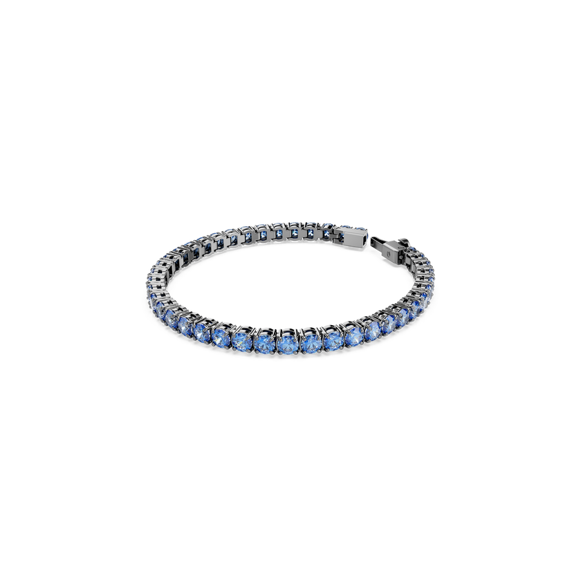 swarovski matrix tennis bracelet  round cut  blue  ruthenium plated