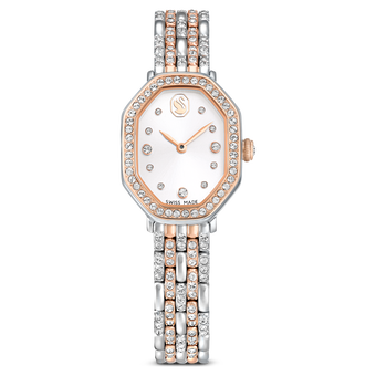 swarovski dextera octagon watch  swiss made  metal bracelet  silver tone  rose gold tone finish