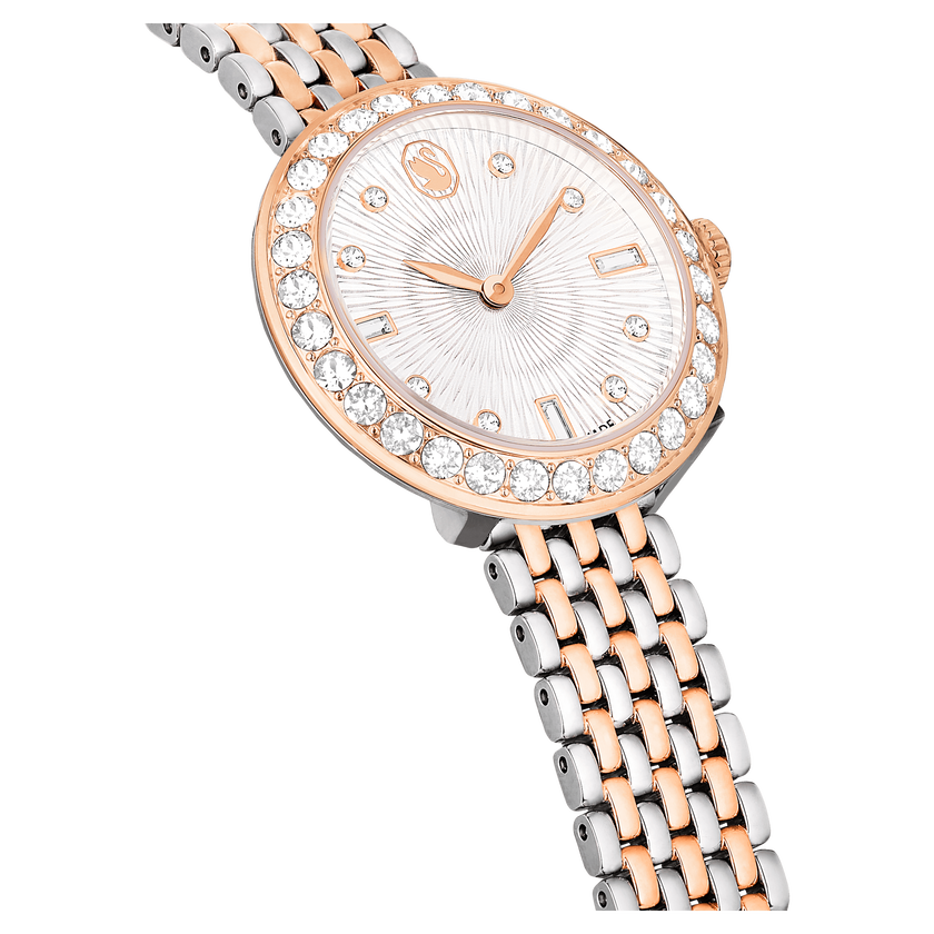 swarovski certa watch  swiss made  metal bracelet  rose gold tone  mixed metal finish