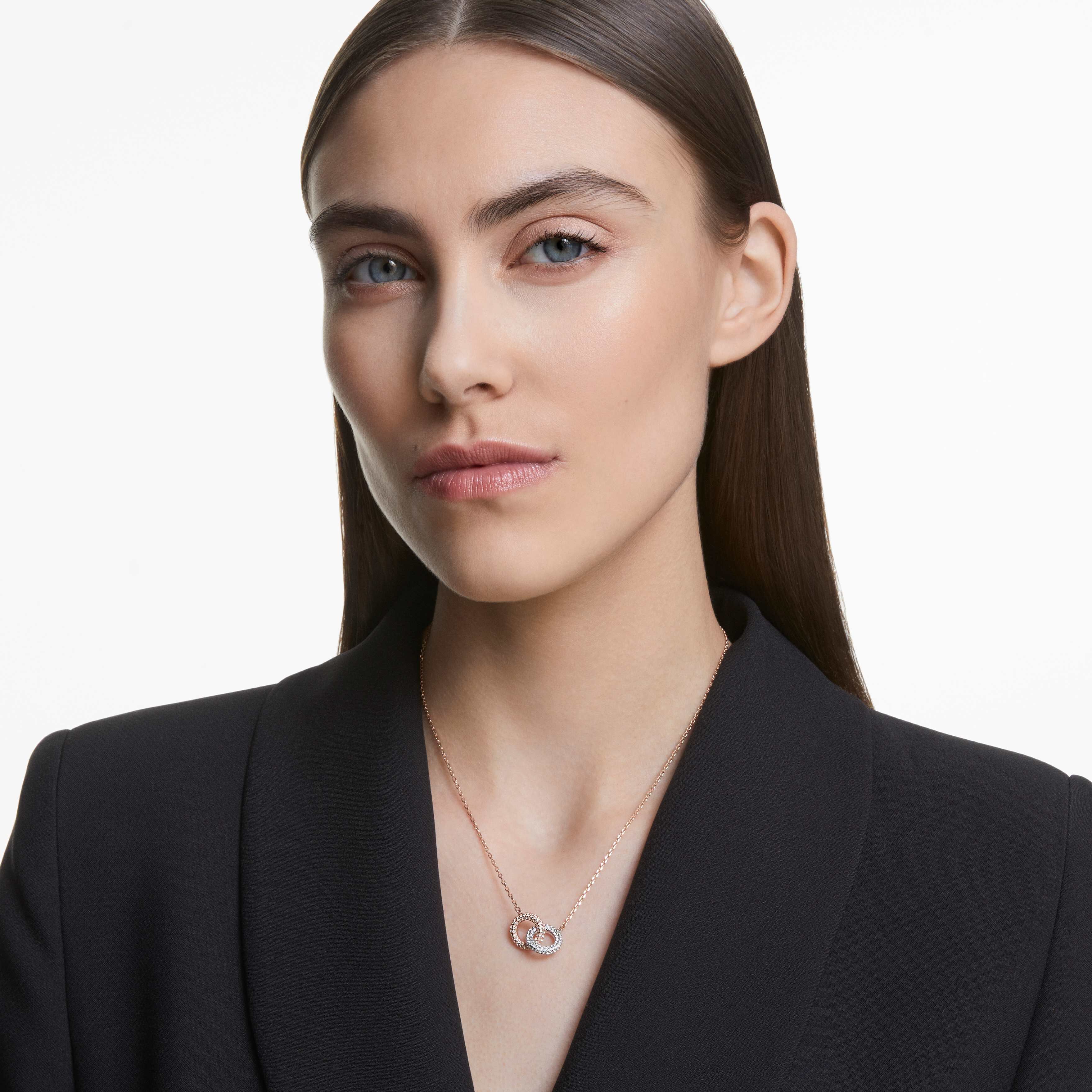 swarovski dextera necklace  intertwined circles  white  rose gold tone plated