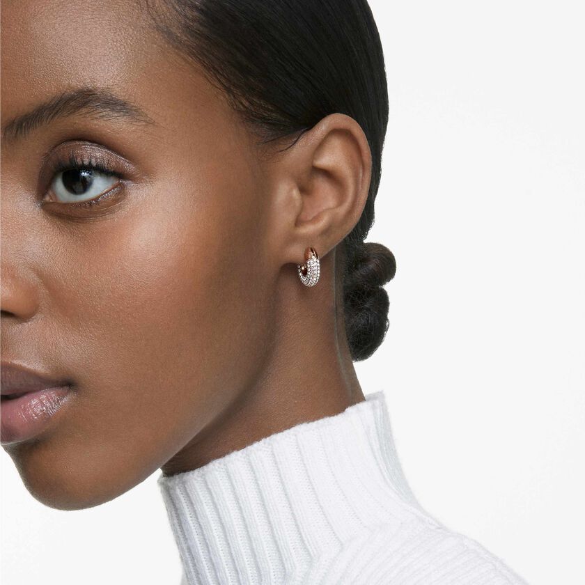 swarovski dextera hoop earrings  pav   white  rose gold tone plated