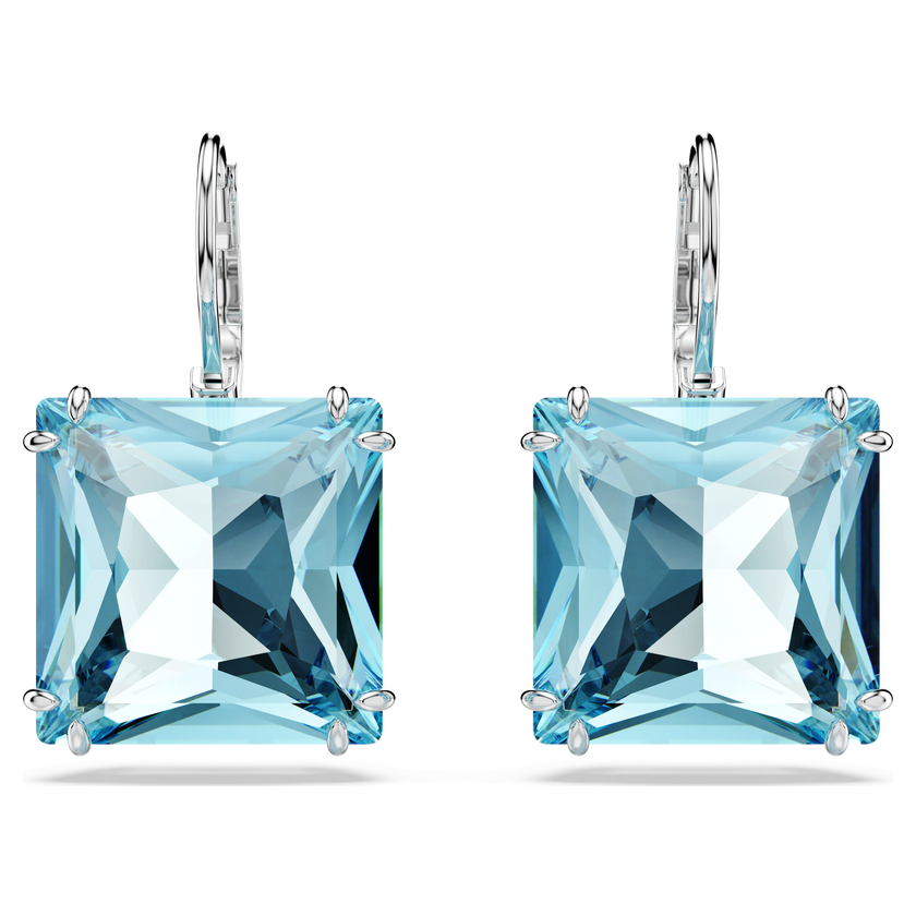 swarovski millenia earrings  square cut crystal  blue  rhodium plated