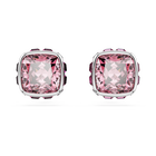 swarovski birthstone stud earrings  square cut  october  pink  rhodium plated