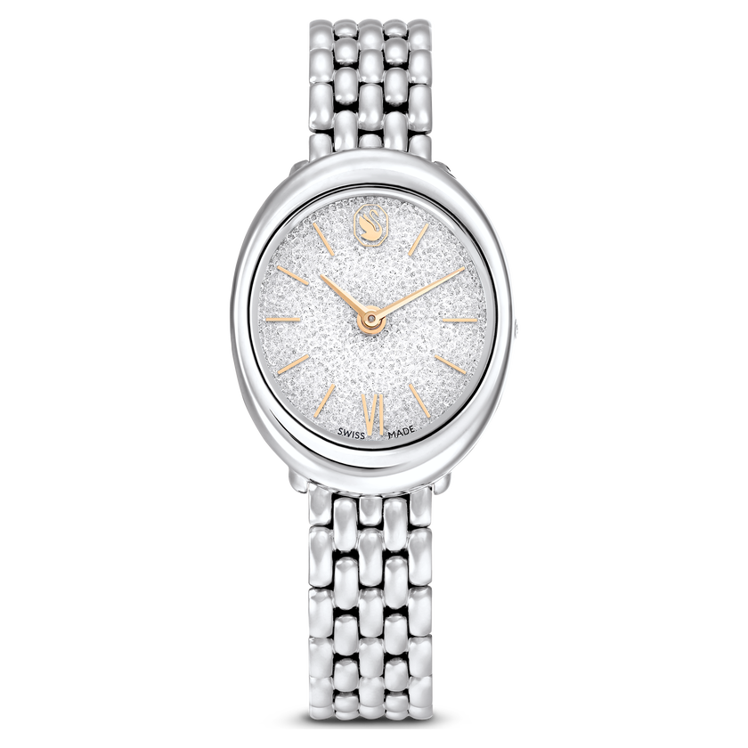 swarovski imber oval watch  swiss made  metal bracelet  silver tone  stainless steel