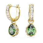 swarovski chroma drop earrings  pear cut  green  gold tone plated