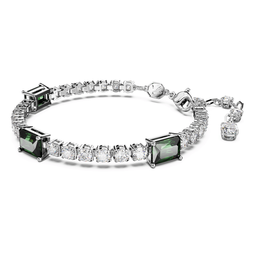 swarovski matrix tennis bracelet  mixed cuts  green  rhodium plated