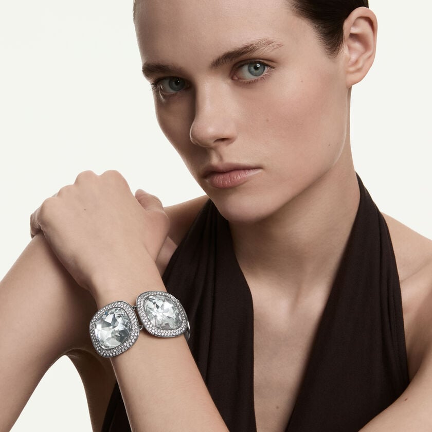 swarovski una angelic bracelet  cushion cut  white  ruthenium plated