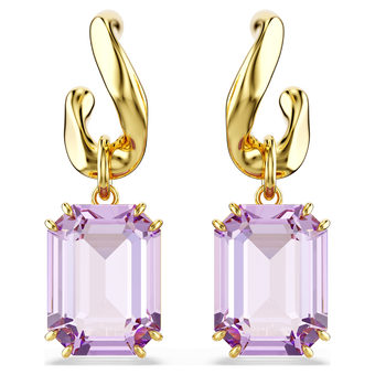 swarovski millenia drop earrings  octagon cut  purple  18k gold finish