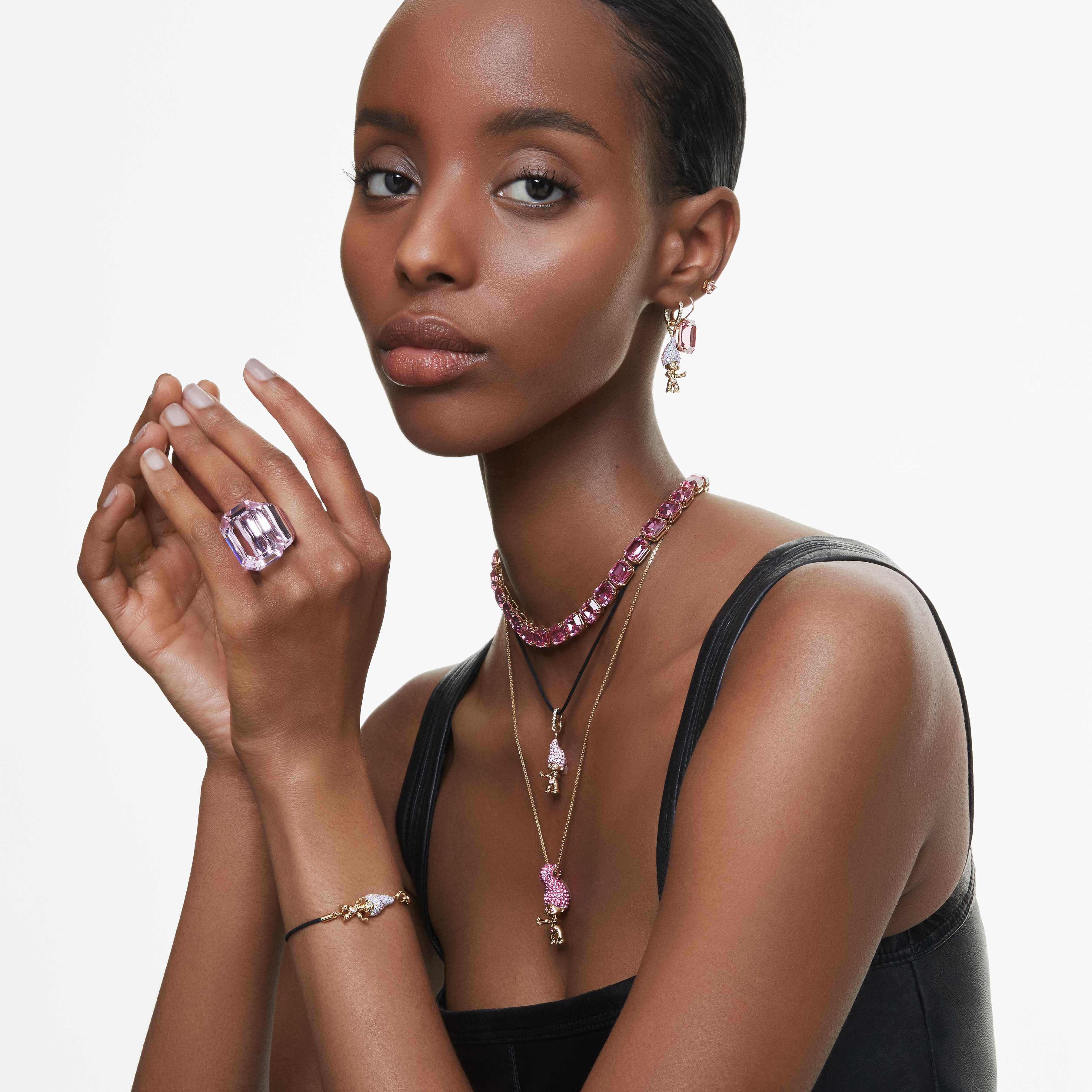 swarovski lucent cocktail ring  pink