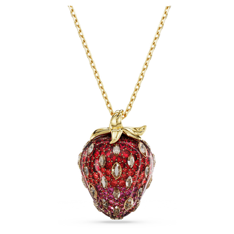 swarovski idyllia pendant  mixed cuts  strawberry  red  gold tone plated