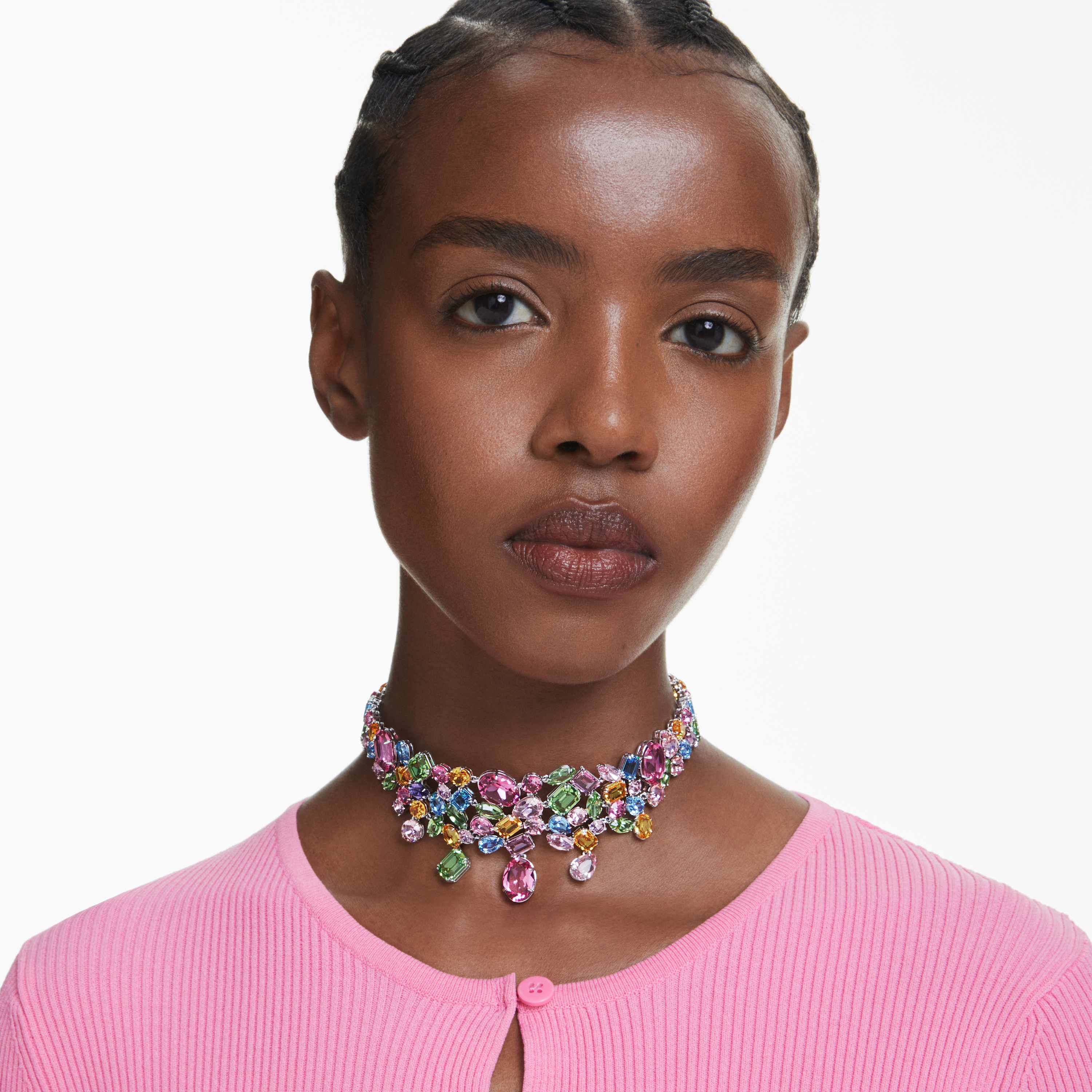 swarovski gema choker  mixed cuts  multicolored  rhodium plated