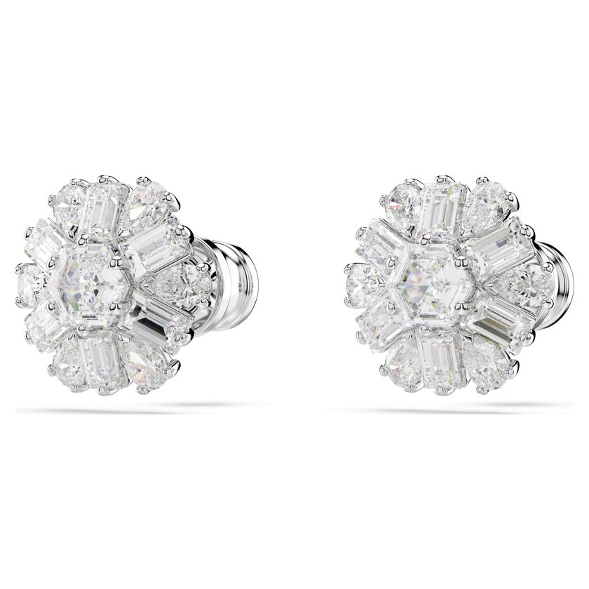 swarovski idyllia stud earrings  mixed cuts  snowflake  white  rhodium plated