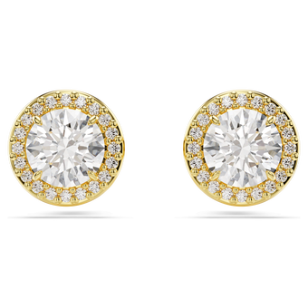 swarovski una angelic stud earrings  round cut  gold tone  18k gold finish