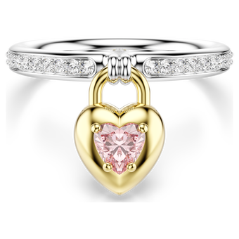 swarovski idyllia motif ring  mixed cuts  heart  pink  mixed metal finish