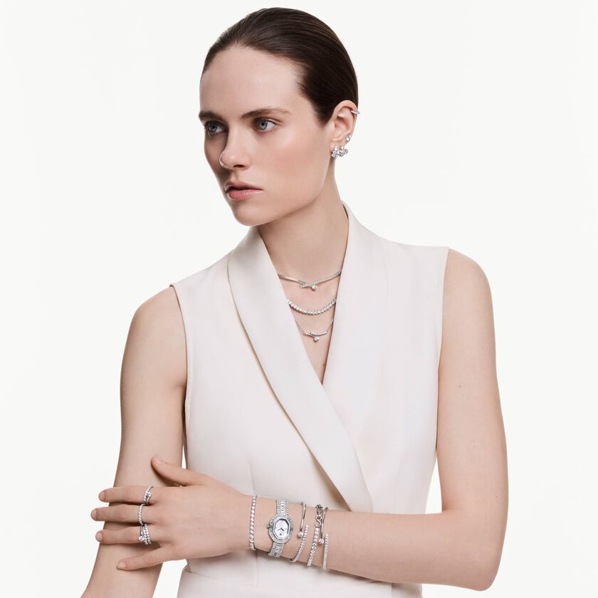 swarovski matrix open ring  round cut  white  rhodium plated