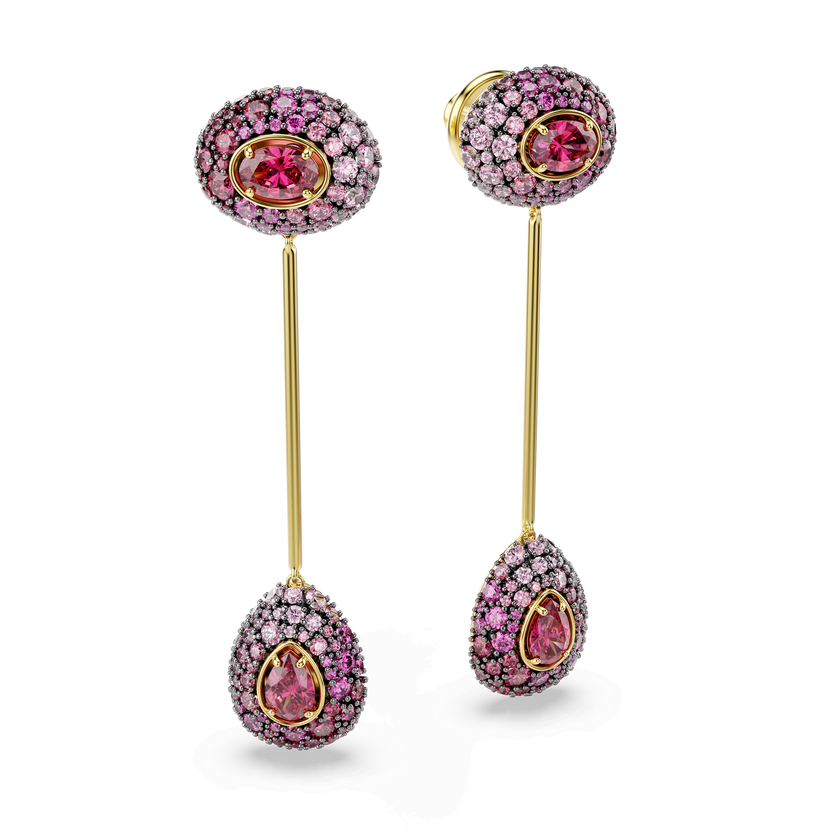 swarovski sublima drop earrings  pear cut  red  18k gold finish