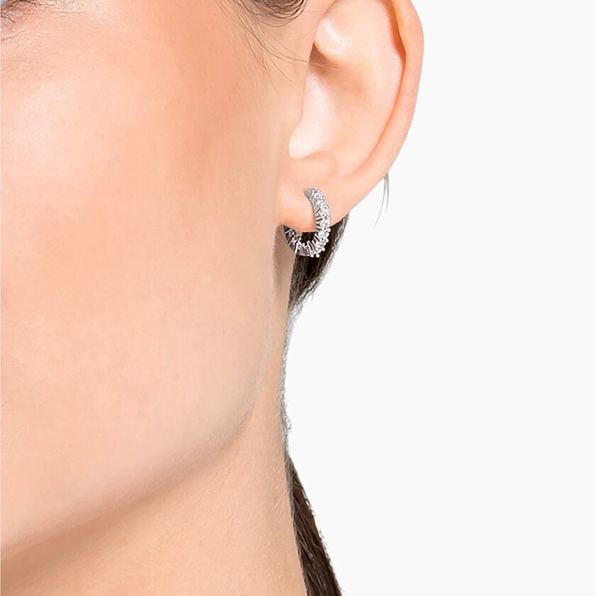 swarovski matrix vittore hoop earrings  round cut  white  rhodium plated