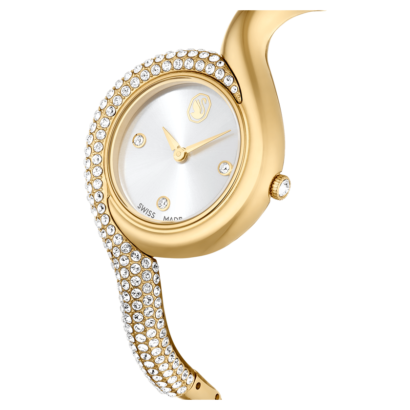 swarovski dextera asymmetric watch  swiss made  metal bracelet  gold tone  gold tone finish