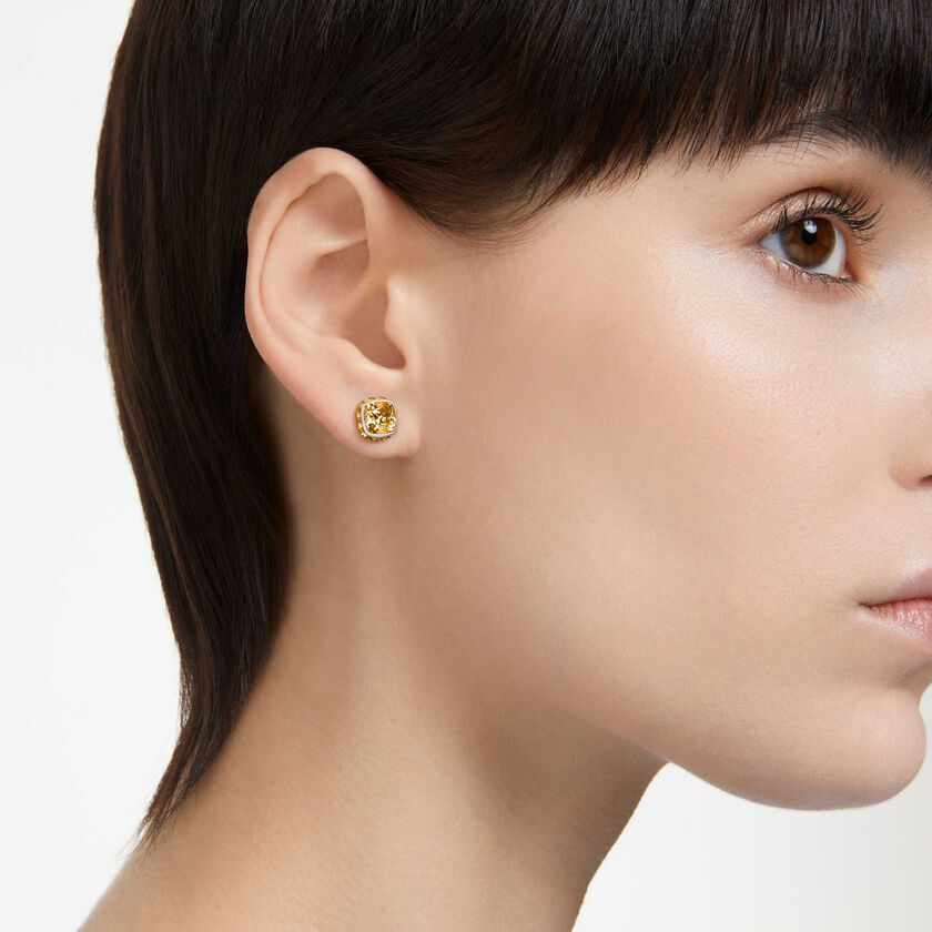 swarovski birthstone stud earrings  square cut  november  yellow  rhodium plated