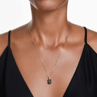 swarovski swan pendant  swan  small  black  18k rose gold finish