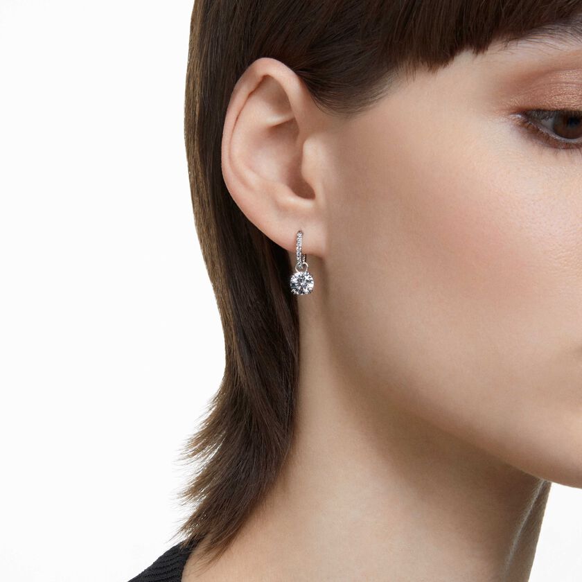 swarovski stilla drop earrings  round cut  white  rhodium plated