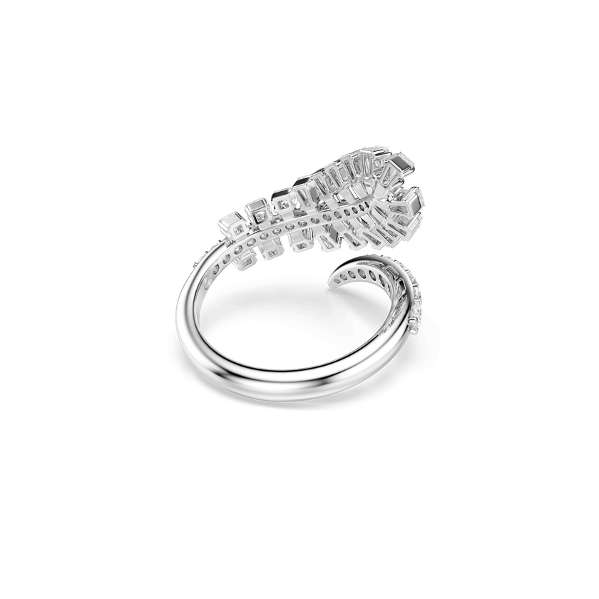 swarovski vienna open ring  mixed cuts  feather  white  rhodium plated