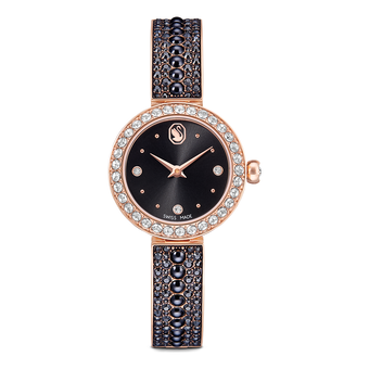 swarovski matrix pearl bangle watch  swiss made  crystal bracelet  black  rose gold tone finish