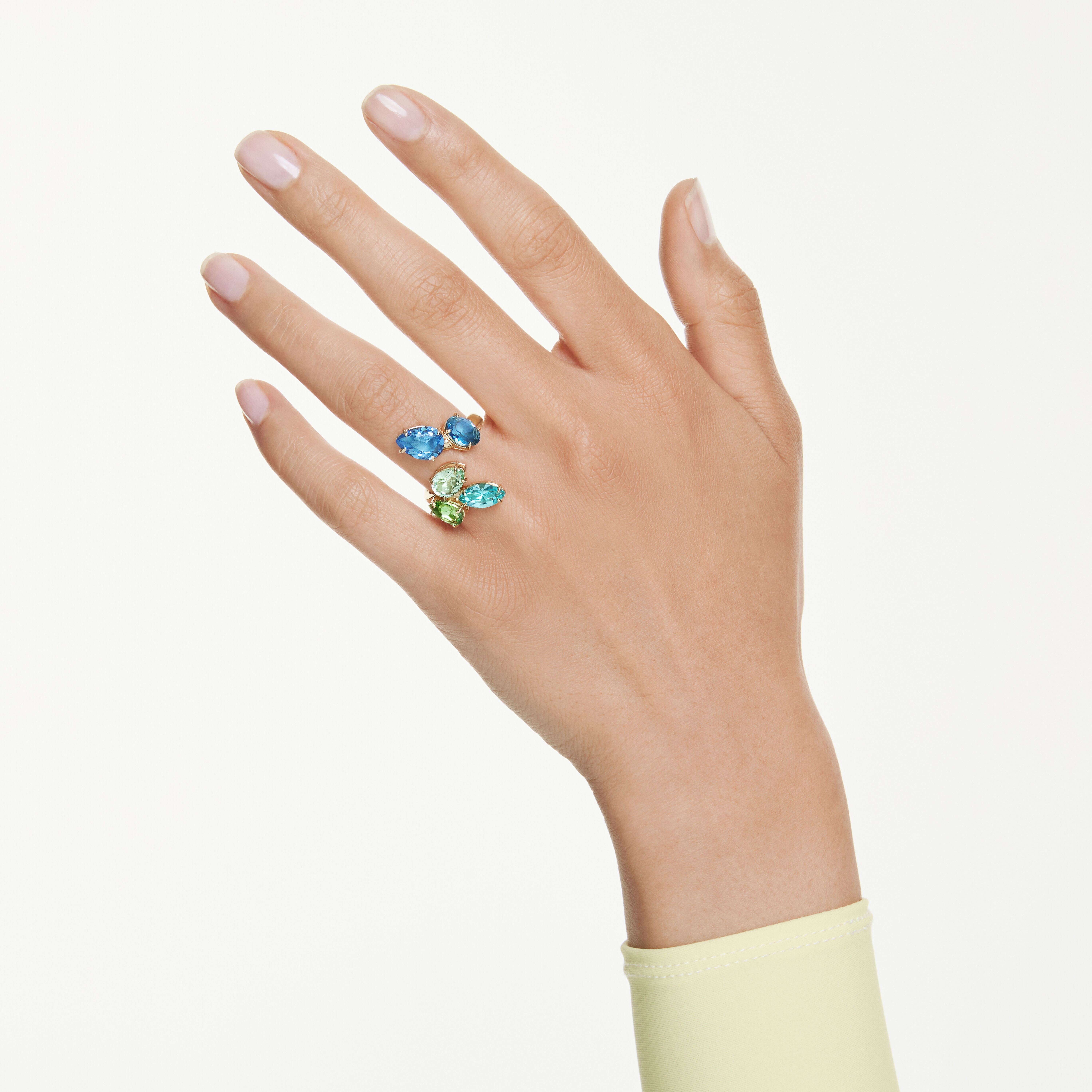 swarovski gema open ring  mixed cuts  multicolored  gold tone plated