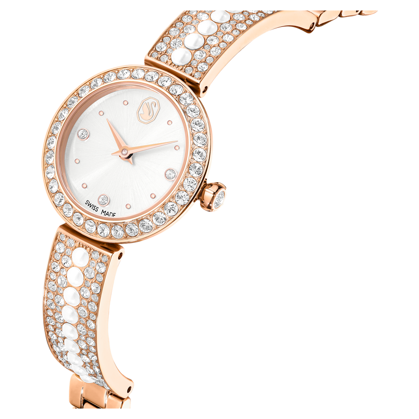 swarovski matrix pearl bangle watch  swiss made  crystal bracelet  white  rose gold tone finish