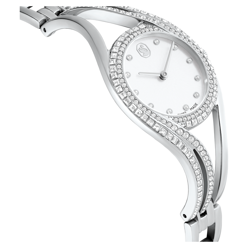 swarovski hyperbola bangle watch  swiss made  metal bracelet  silver tone  stainless steel