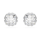 swarovski birthstone stud earrings  square cut  april  white  rhodium plated