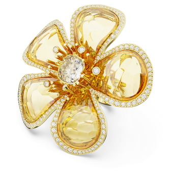 Florere cocktail ring, Flower, Yellow, Gold-tone plated swarovski florere cocktail ring flower yellow gold tone plated