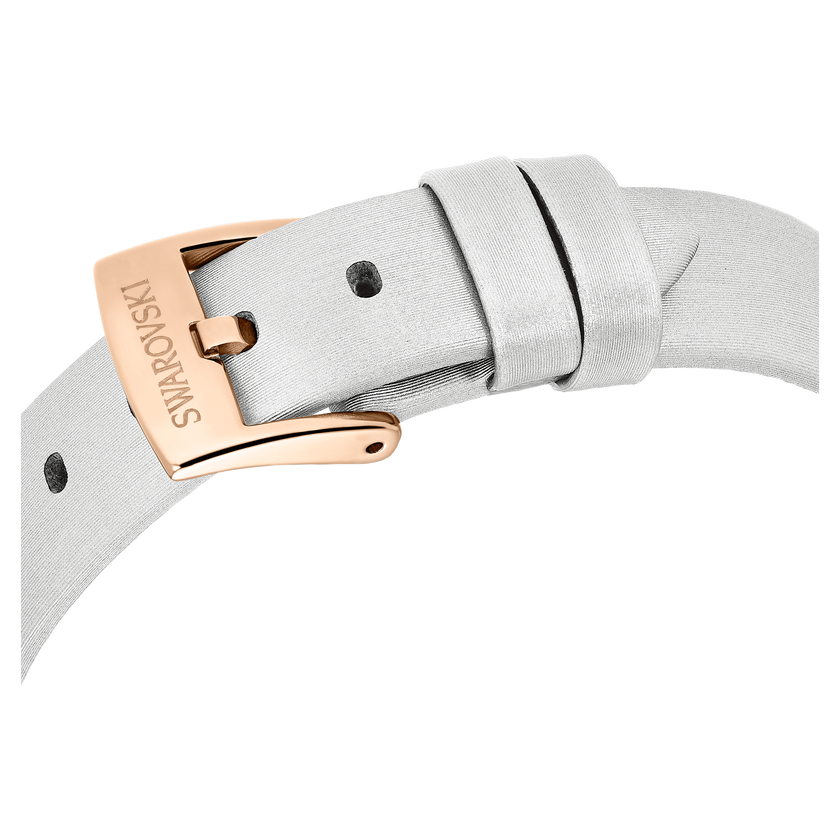swarovski matrix tennis watch  swiss made  leather strap  gray  rose gold tone finish