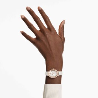 swarovski dextera octagon watch  swiss made  leather strap  white  rose gold tone finish