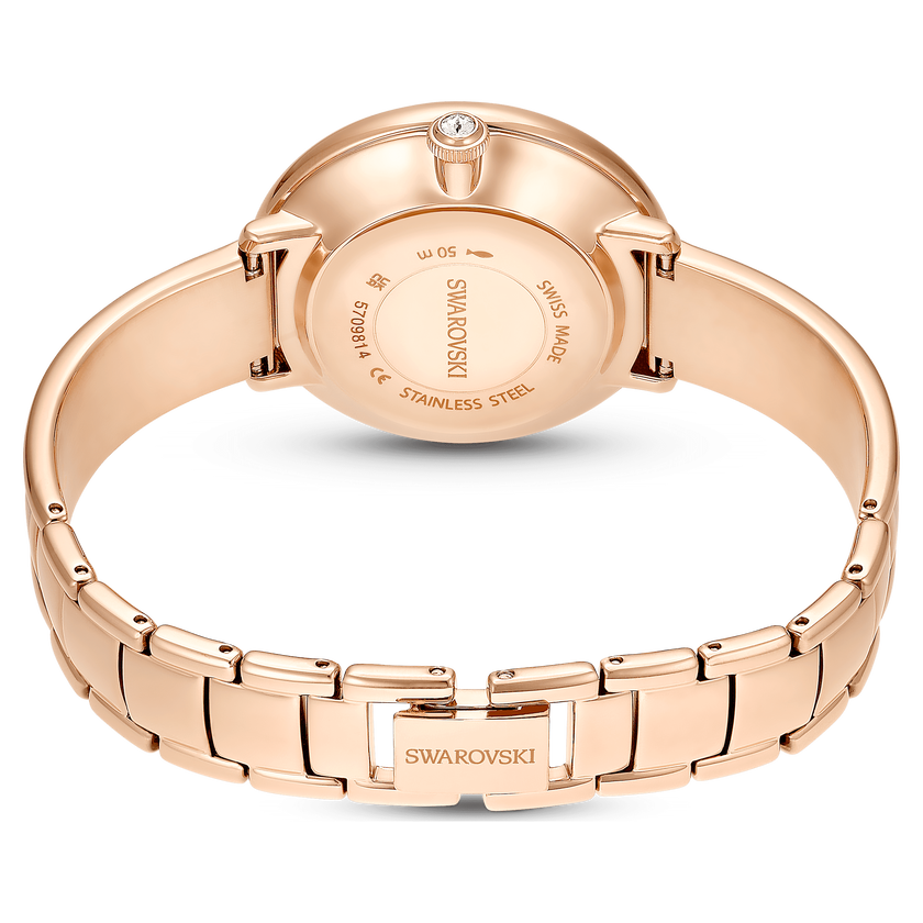 swarovski crystalline bangle watch  swiss made  metal bracelet  beige  rose gold tone finish