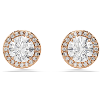 swarovski una angelic stud earrings  round cut  pav   white  18k rose gold finish